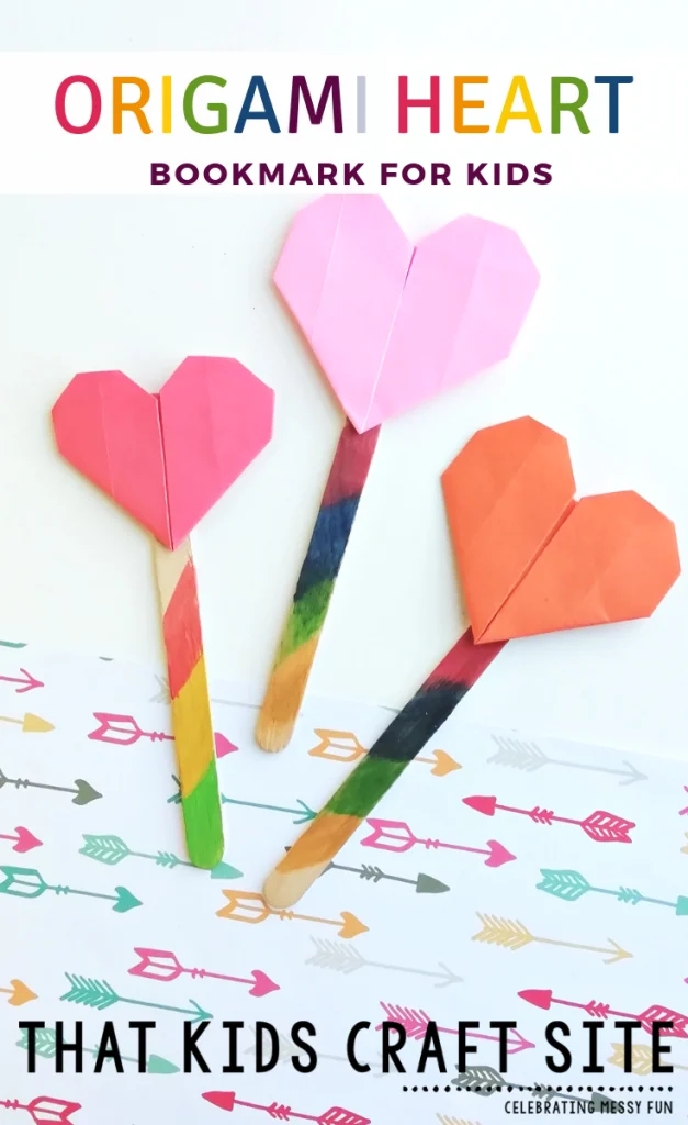 Origami Heart Bookmark for Kids - an easy origami craft for kids - ThatKidsCraftSite.com