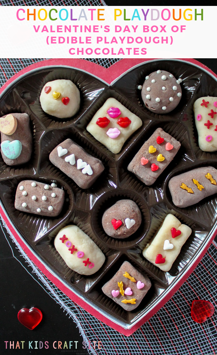 Chocolate Playdough Recipe - Valentine's Day Box of Edible Playdough Chocolates - ThatKidsCraftSite.com