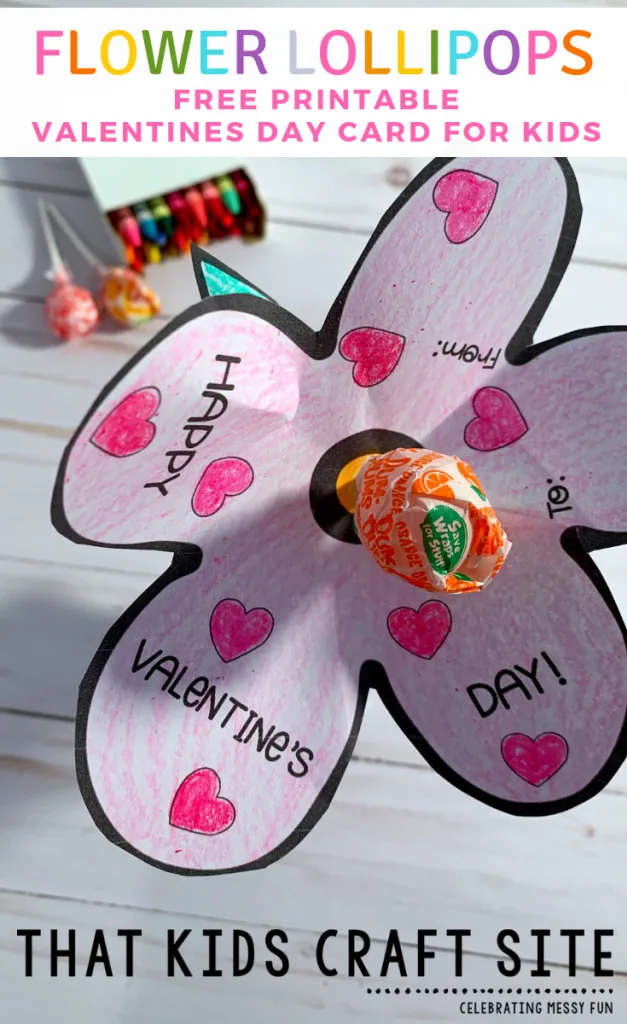 Flower Lollipops - Free Printable Valentines Day Cards for Kids - ThatKidsCraftSite.com