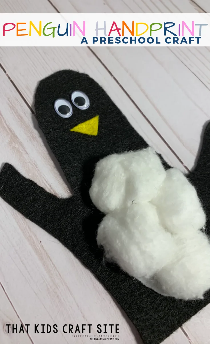 Penguin Craft for Kids - an easy handprint craft for preschoolers - ThatKidsCraftSite.com