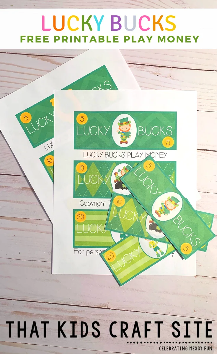 Printable Play Money - Lucky Bucks Pretend Play Money Printable for St Patricks Day for Kids - ThatKidsCraftSite.com