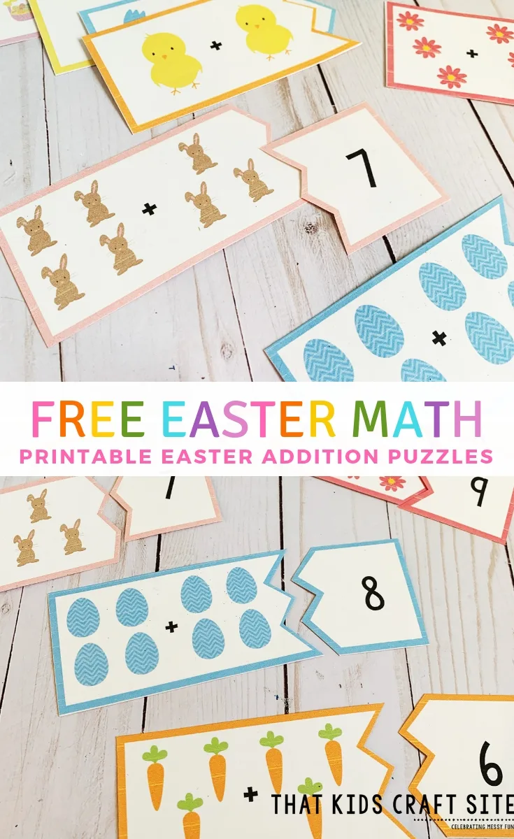 Free Easter Math Puzzles - Printable Easter Addition Game for Preschool - ThatKidsCraftSite.com