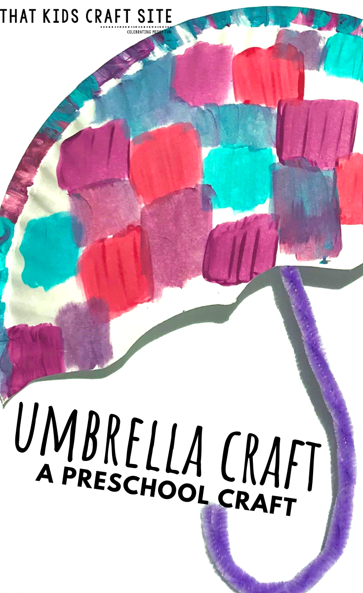 Preschool Craft - Paper Plate Umbrella Craft - a Preschool Craft for Kids - ThatKidsCraftSite.com