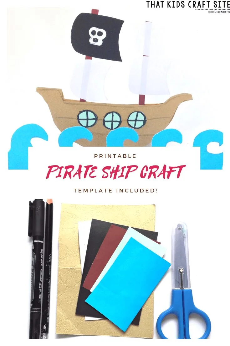 Printable Pirate Ship Template for an Adorable Pirate Ship Craft for Talk Like a Pirate Day - ThatKidsCraftSite.com