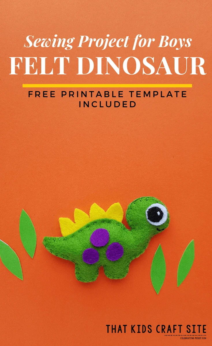 Sewing Project for Boys - Felt Dinosaur Template Included - ThatKidsCraftSite.com
