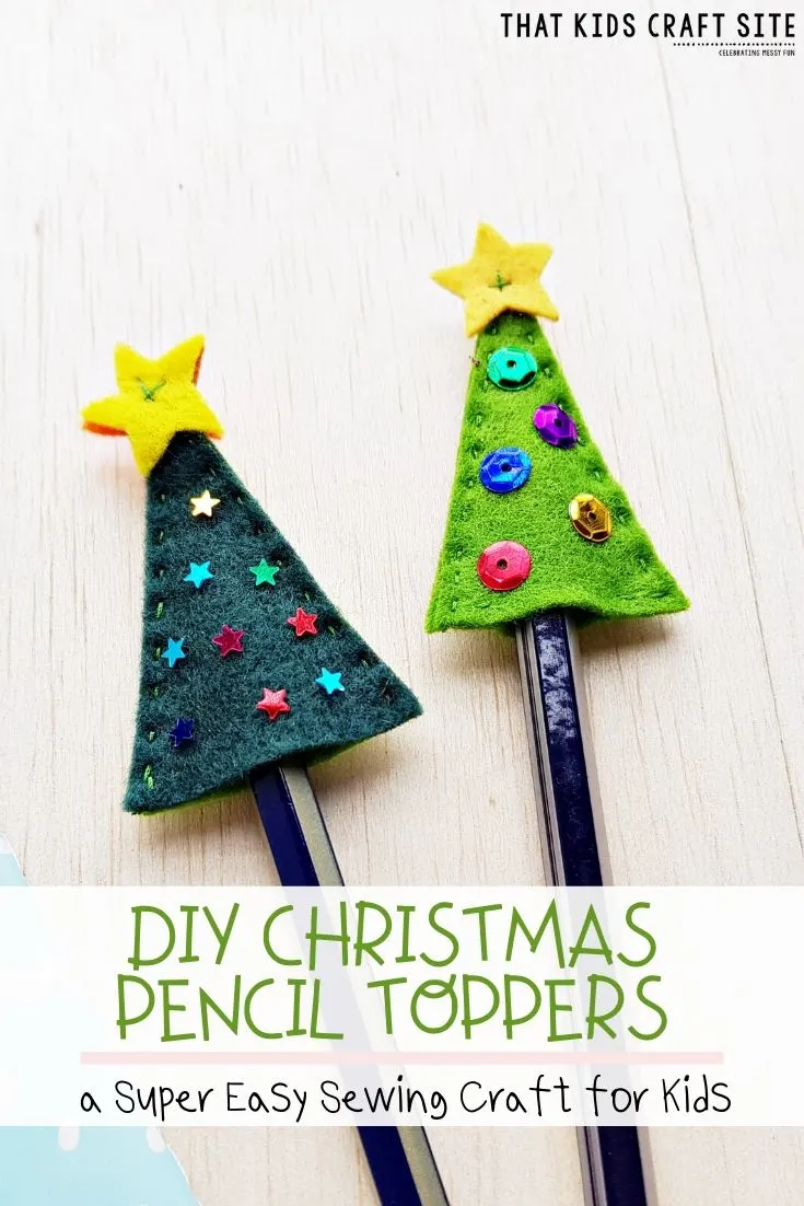 DIY Christmas Pencil Toppers - a Super Easy Sewing Craft for Kids  - ThatKidsCraftSite.com