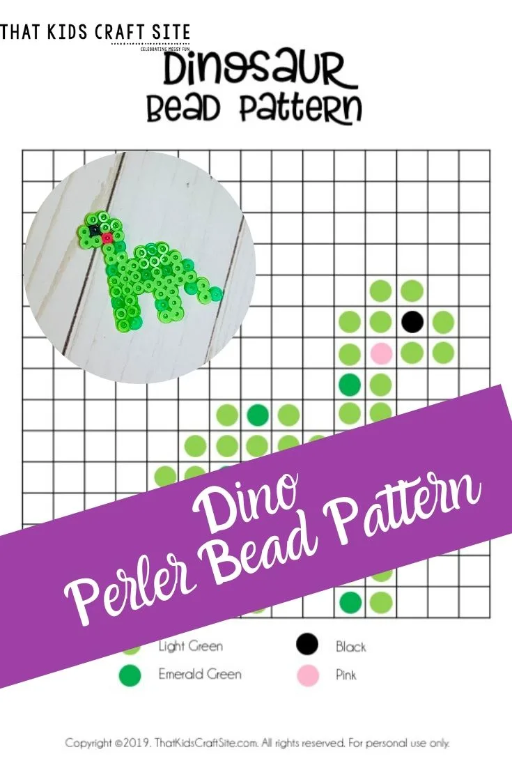 Dino Perler Bead Pattern for Kids - ThatKidsCraftSite.com