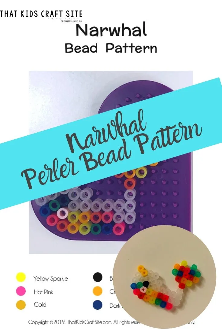 Narwhal Perler Bead Pattern - a Melting Bead Craft for Kids with a Free Downloadable Pattern - ThatKidsCraftSite.com