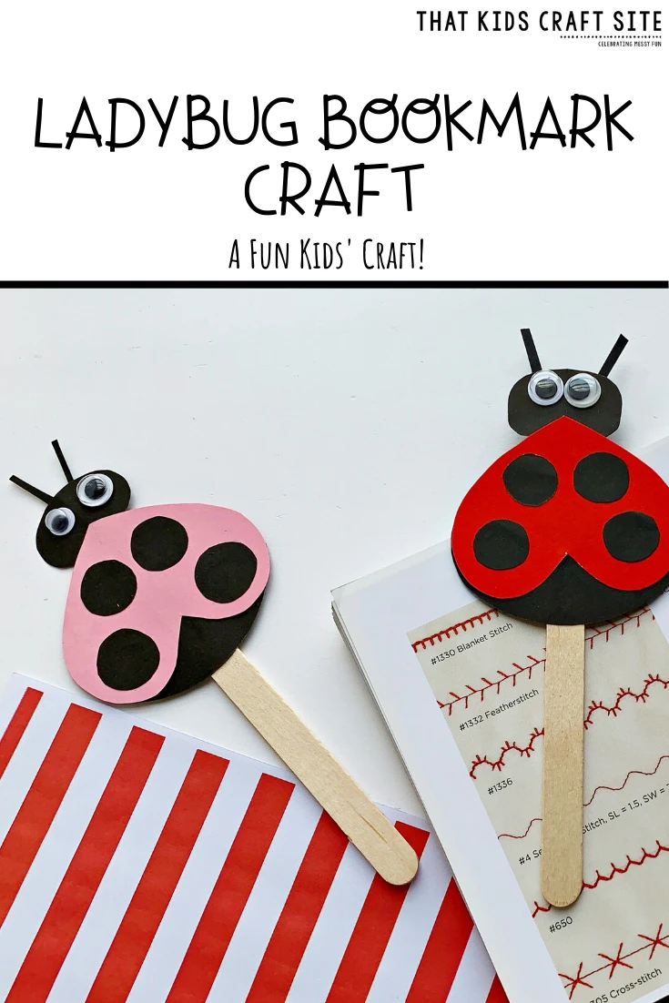 Ladybug Craft - Make a ladybug bookmark for home or for school! Get the free printable template at ThatKidsCraftSite.com