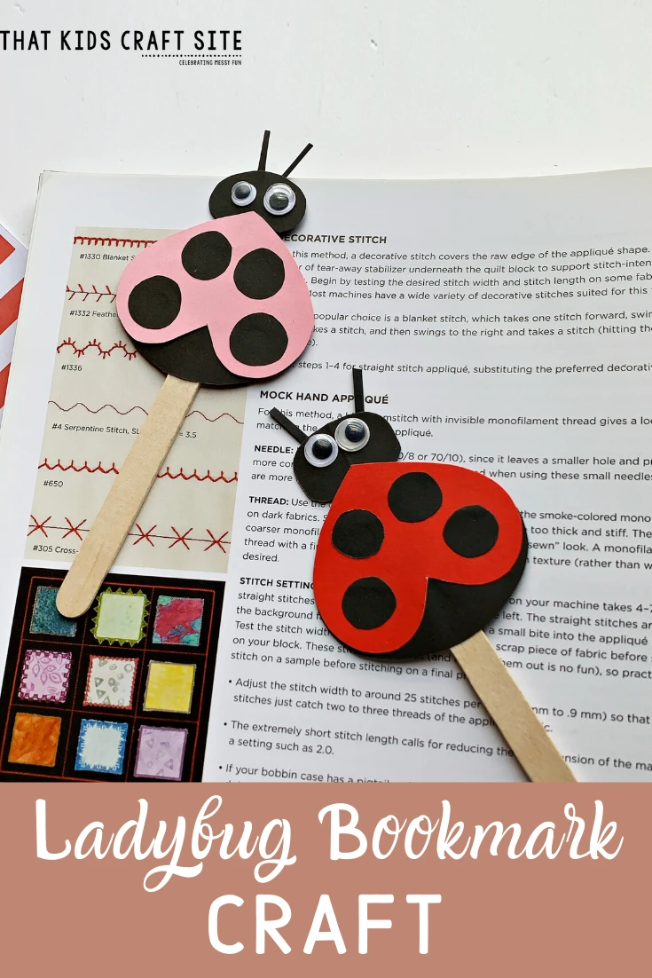 Ladybug Craft - Make a ladybug bookmark for home or for school! Get the free printable template at ThatKidsCraftSite.com