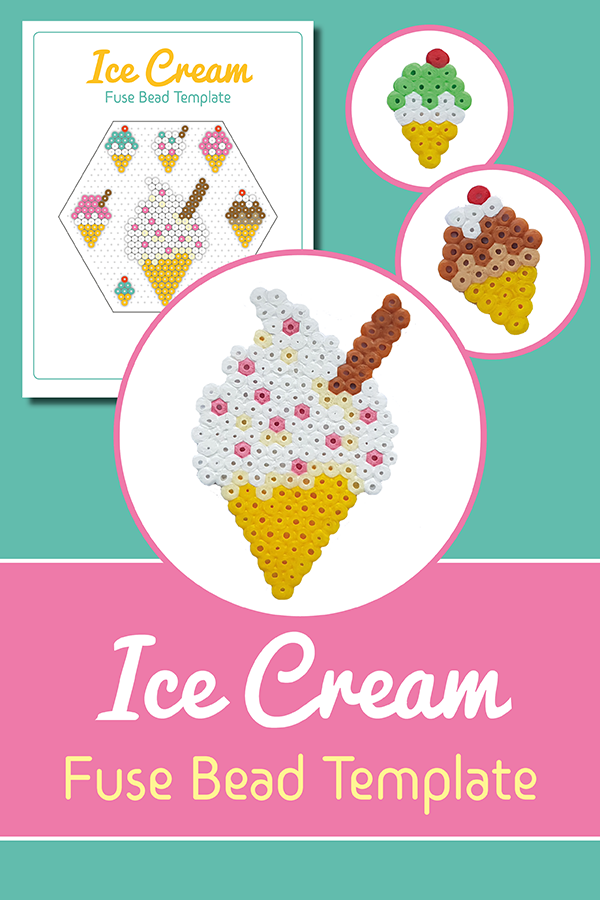 Ice Cream Fuse Bead Template, Hama Perler Nabbi Beads Ideas, Kids Summer  Craft Present, Make Icecream Lolly Gift Children Printable Download 