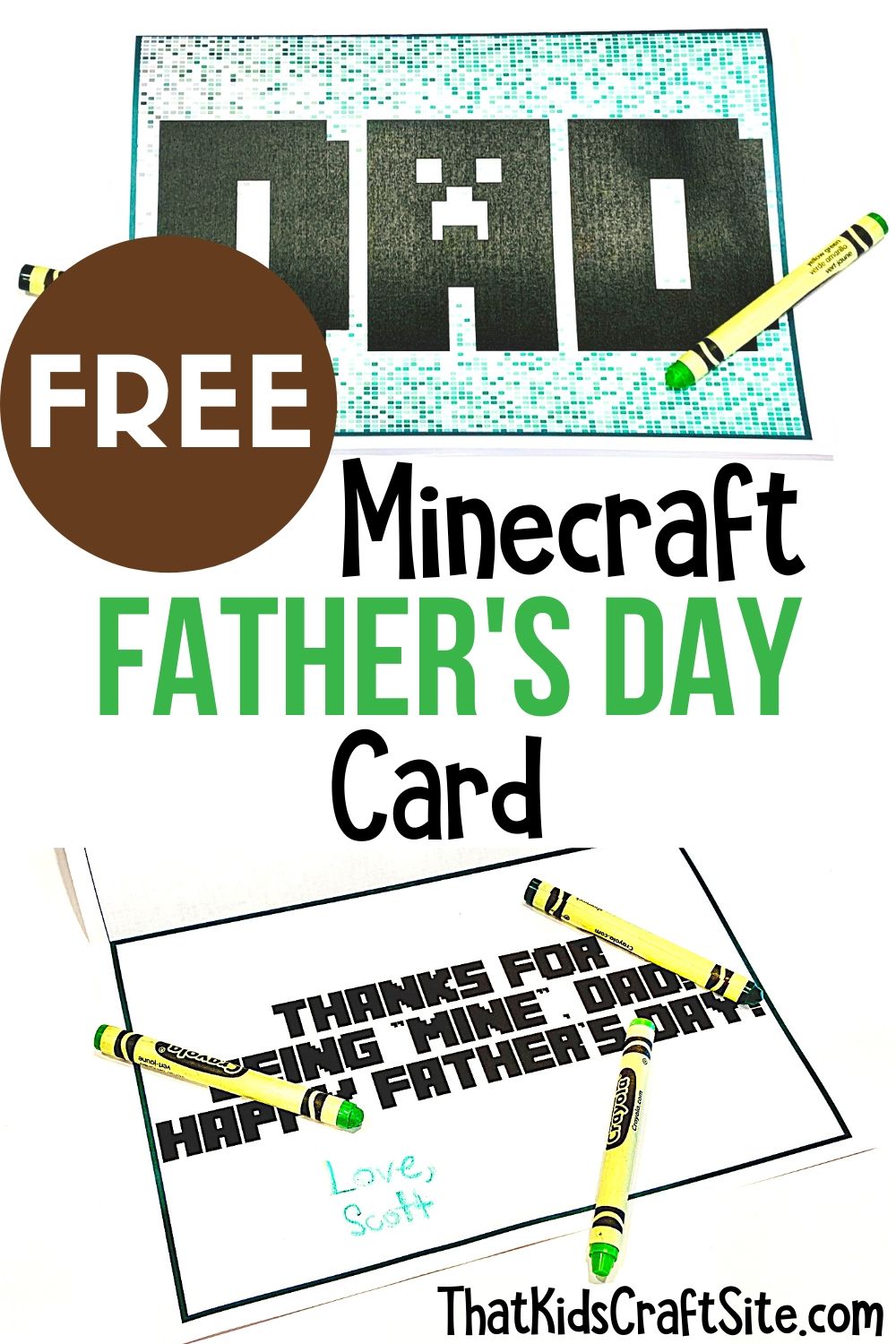Free Printable Minecraft Father's Day Card for Kids
