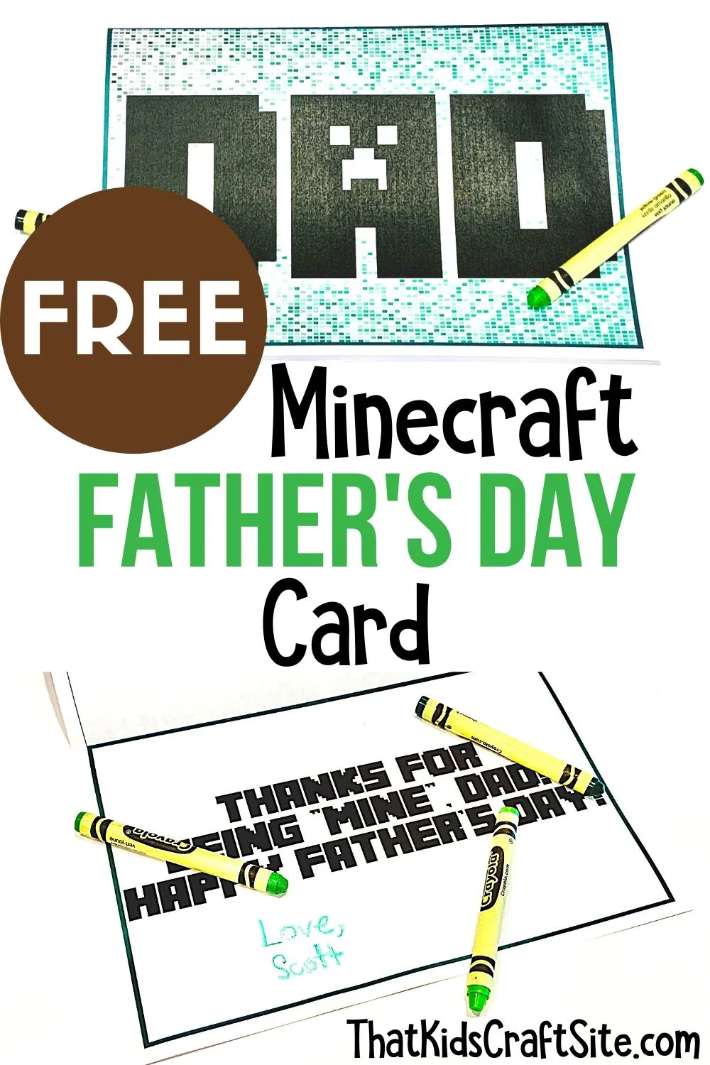 Free Printable Minecraft Father's Day Card for Kids